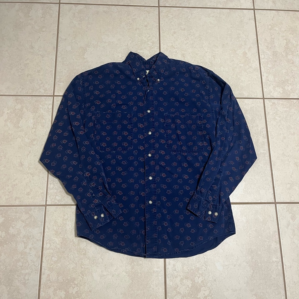 Eddie Bauer Navy Pattern Long Sleeve Dress Shirt!